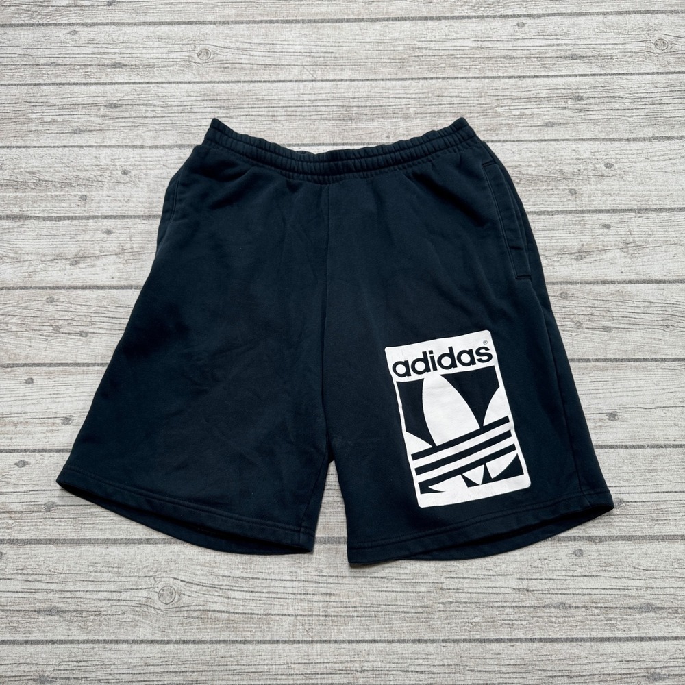 Adidas Sweat Shorts Men's Medium Black Trefoil Fleece Lined Activewear Training